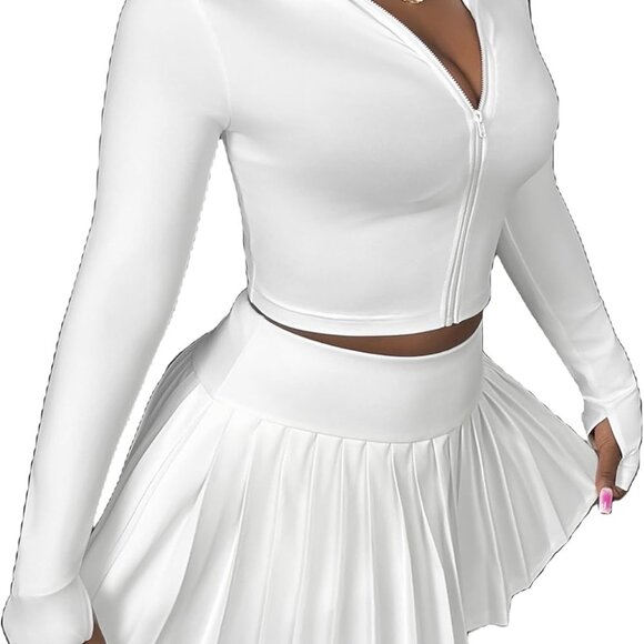 Lightweight Women's 2-Piece Outfit: Long Sleeve Top & Mini Skirt for Casual Wear - Picture 1 of 6